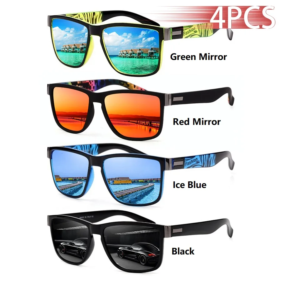 4PCS Modische Vintage-Muster Quadratische Sonnenbrille für Männer und Frauen, Angeln, Autofahren, Luxusmarken-Designer-Sonnenbrille, UV400-Schutz ﻿ – Detail 7