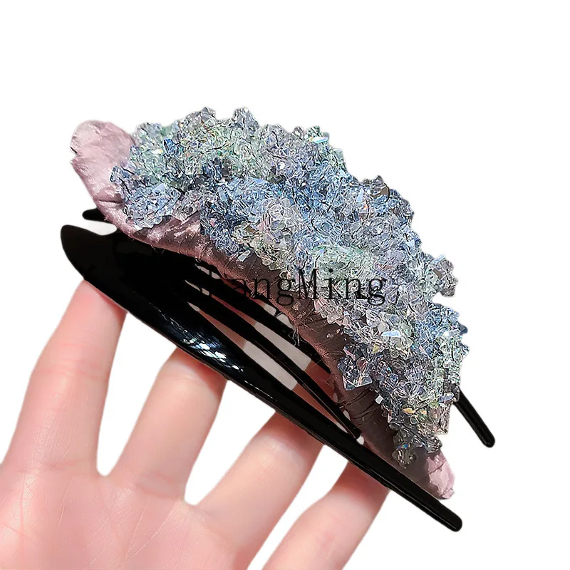 

CL new crystal flower hairpin women's high-end sense back head hair one word duck bill clip hair accessories headdress