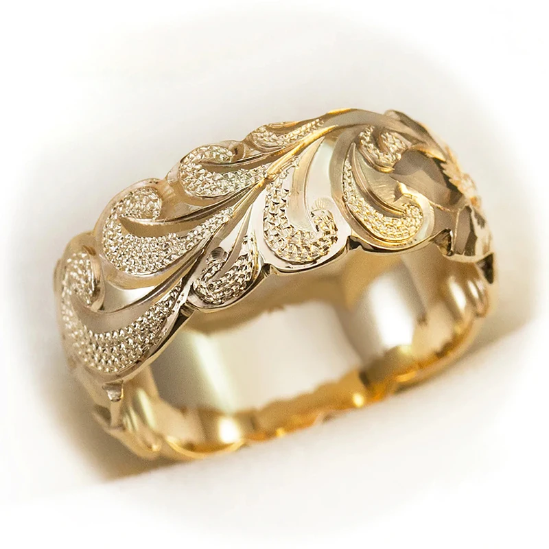 Huitan Leaf and Flower Pattern New Rings for Women Metal Gold Color Unique Wedding Band Accessories Gift Chic Female Jewelry