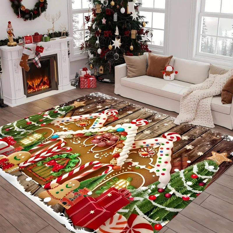 Festive Christmas Carpet Gingerbread House Rug Stain Resistant Soft Suitable for Living Room Bedroom Entryway and More Available