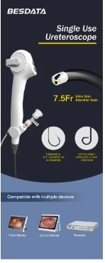 7.5FR Ureteroscope BESDATA disbosble Single Use Flexible ureteroscope+USB adapter + stone extraction mesh