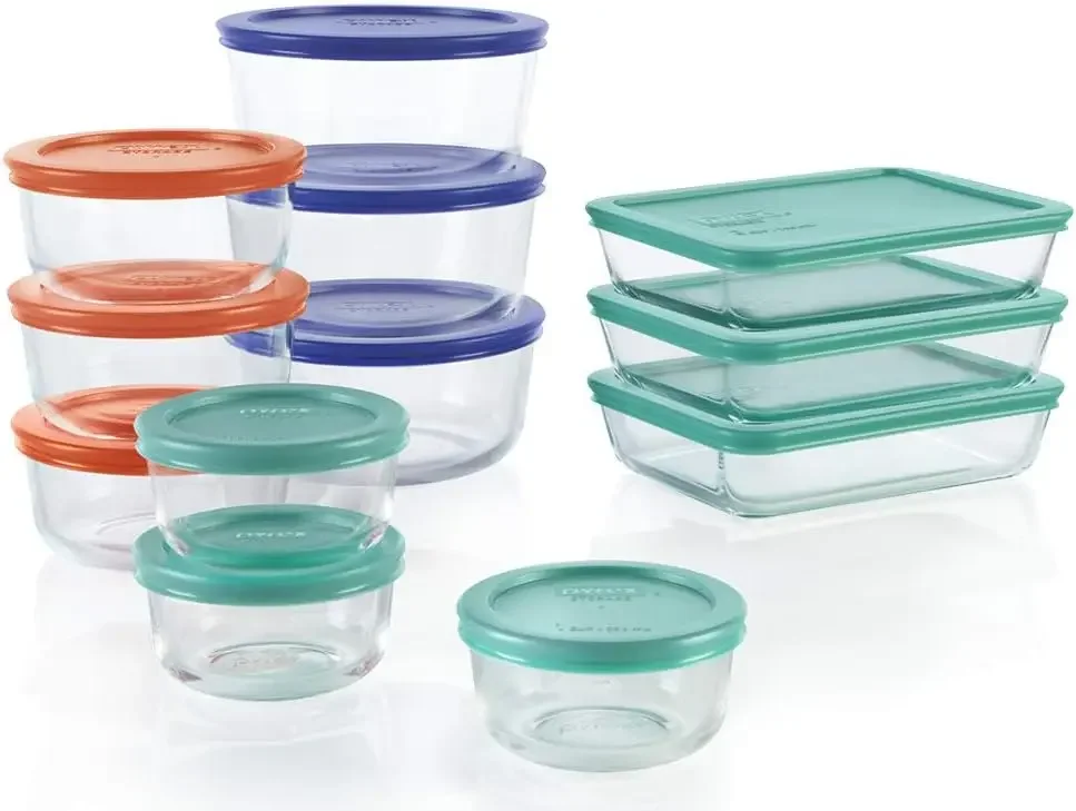 Pyrex Simply Store 12-Pack Mixed Sized Glass Food Storage Set, Round & Rectangular Containers With Lids, BPA-Free, Dishwasher &