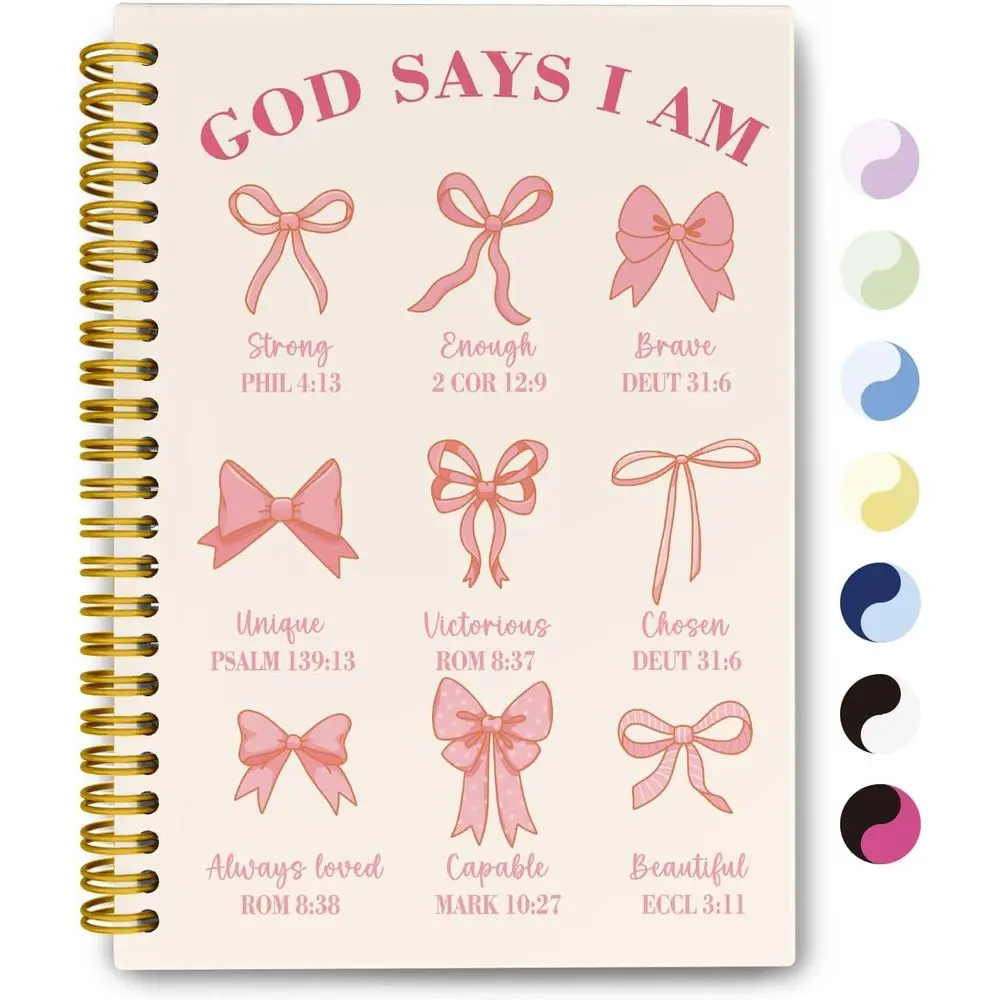 

Pink Christian Prayer Journal for Women and Girls - Bible Study Notebook with Bows, 5.5x8.3
