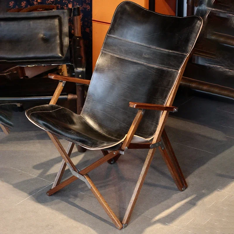 Chaise papillon camping bois massif peau de vache pliante