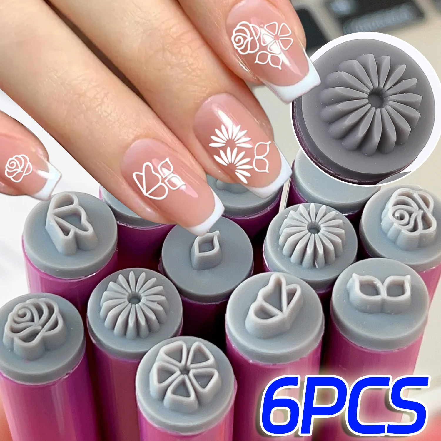 Flower Pattern Nail Art Stamp Pen Nails Template Set Handicraft Nail Art Decoration Flower Nails Graffiti Stamp Pen Dotting Tool