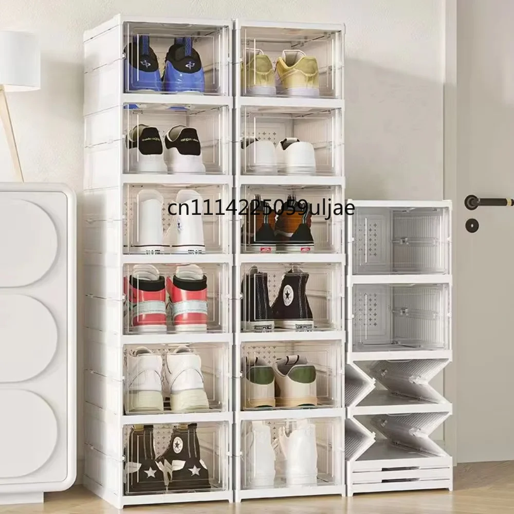 

3/6Layers Foldable Shoes Storage Box Transparent Sneaker Shoes Box Stackable Dustproof Cabinet Shoe Organizers Rack Shelf