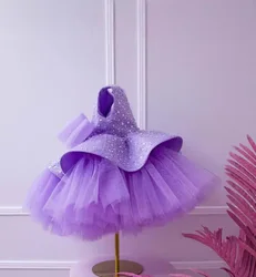 Luxurious Flower girl Girl's birthday dress baby Pearl studded shiny Sequined bow tutu dress for wedding ball communion dress ﻿