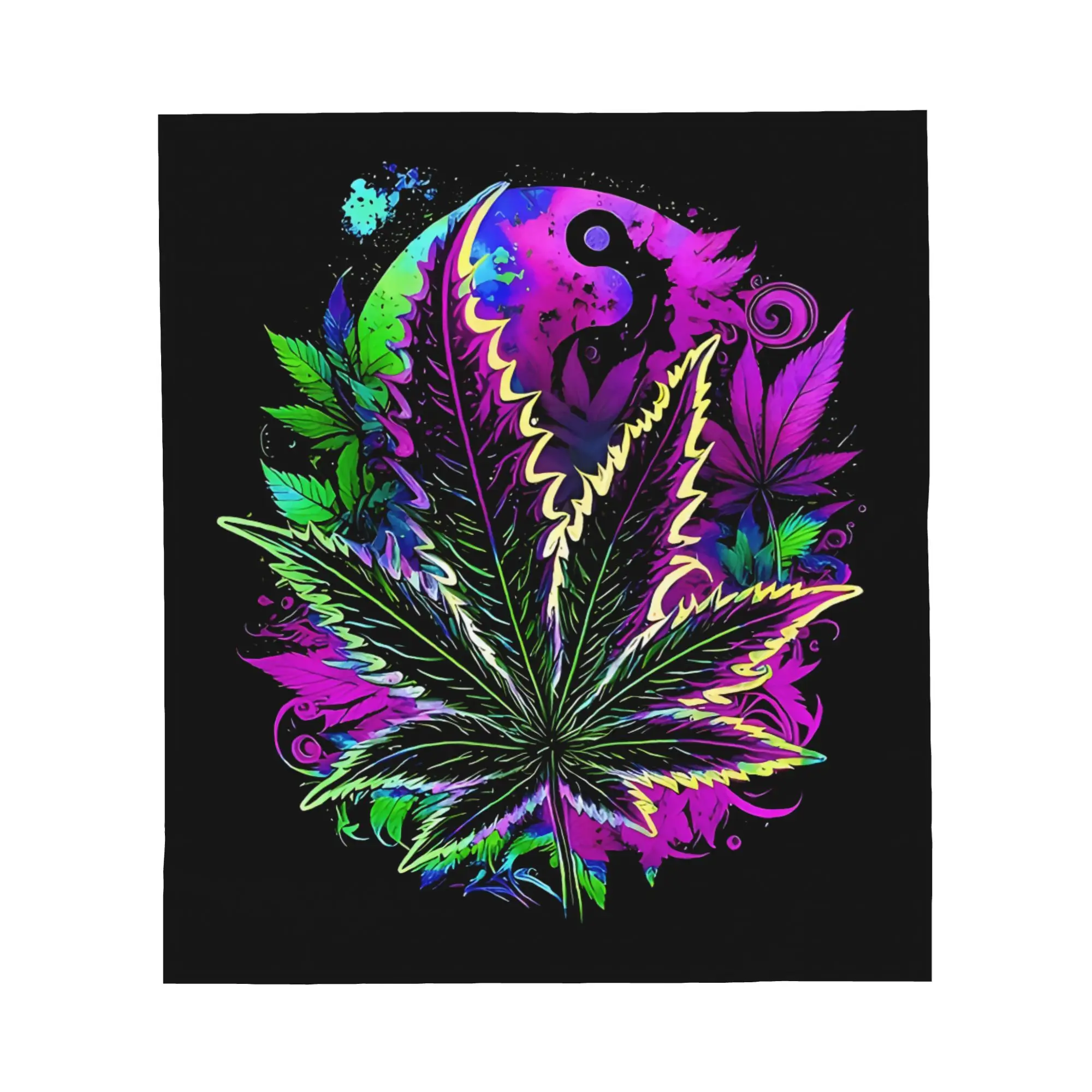 1PC Cannabis Leaf Trippy Luna Moon Abstract Blanket Throw Blanket Novelty Warm Blanket All Season Gift