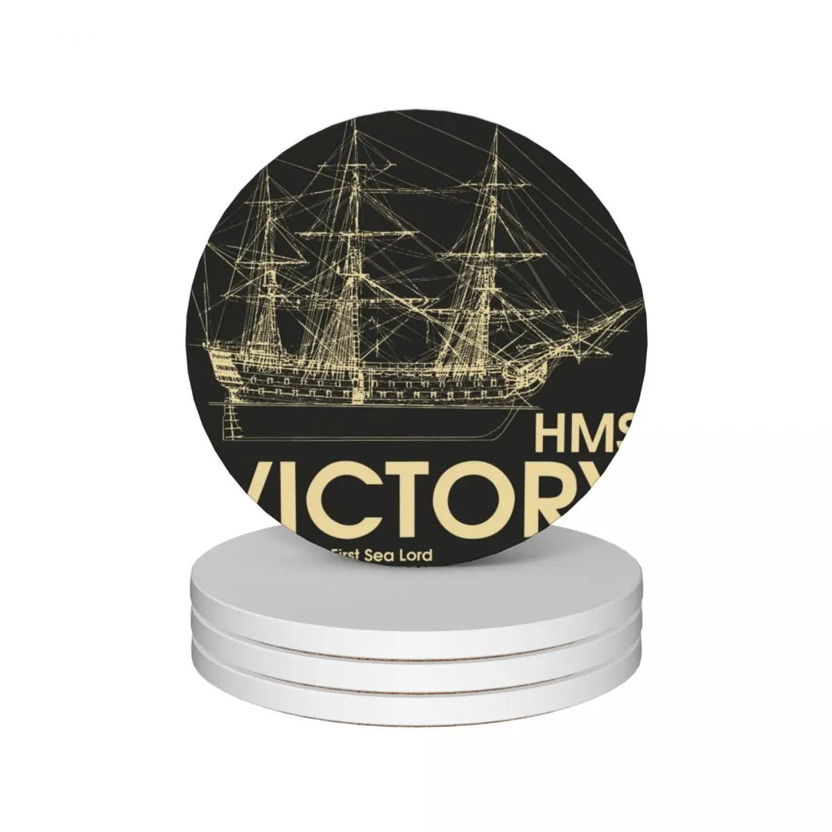 

HMS Victory Nelson's Flagship Blueprint Ceramic Coasters (Set of 4) anti slip black Coasters