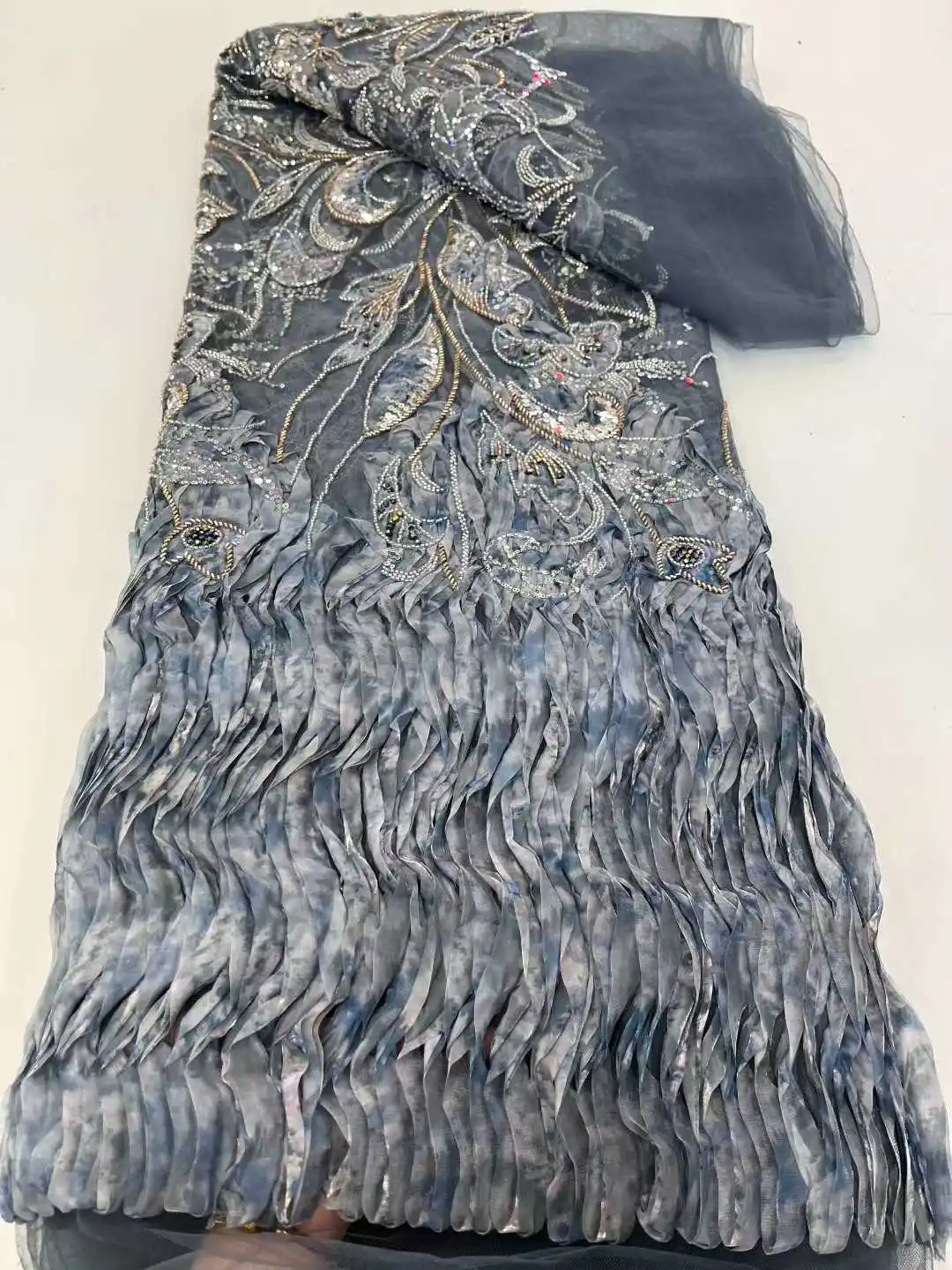 Embroidery African Sequins Lace Fabric High Quality Nigerian French Beads Tulle Lace for Women Wedding Dress