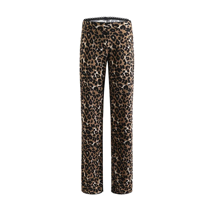 Stylish Low-rise Thin Trousers Lace Pendant Leopard Print Straight Casual Wide-leg Trousers 2025