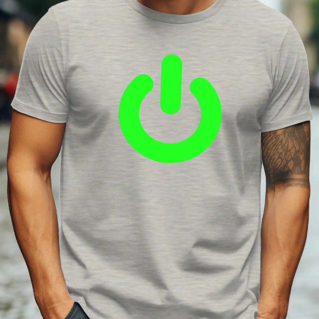 تي شيرت رجالي كاجوال من القطن مع أيقونة نبضات القلب الفلورسنت الأخضر ورقبة دائرية وأكمام قصيرة ملابس صيفية للرجال