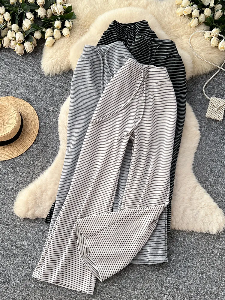 

Foamlina High Waist Striped Wide Leg Pants Women 2026 Summer Lazy Style Loose Floor-Length Trousers Straight Pants