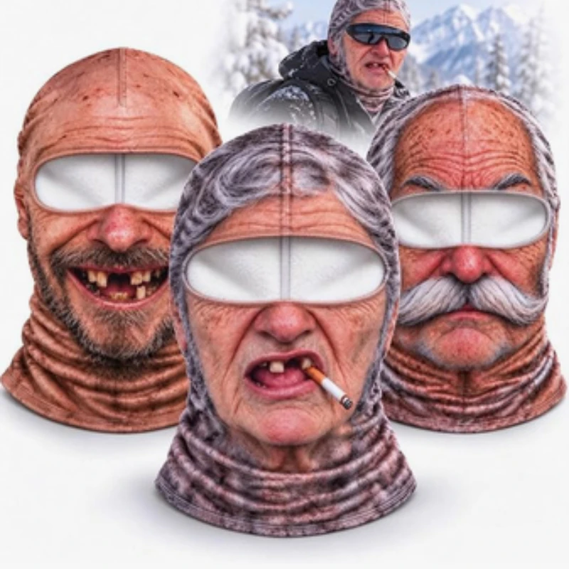 Funny 3D Printed Old Man Balaclava Full Face Mask Breathable Winter Neck Warmer Cosplay Headgear for Men Halloween Party