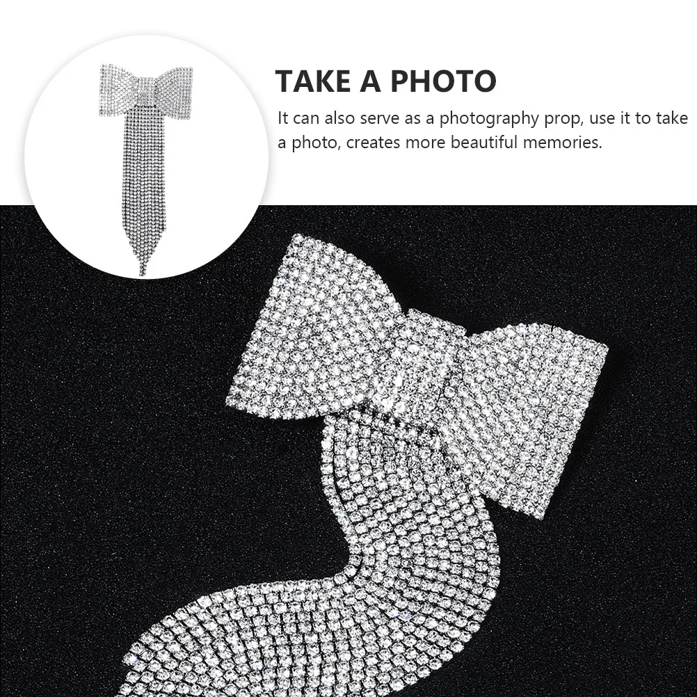 1 قطعة حجر الراين Bowknot مشبك شعر شرابة طويلة دبوس الشعر الفضة الزخرفية حلية شعر لحفل الزفاف هدية شرابة دبوس الشعر #3