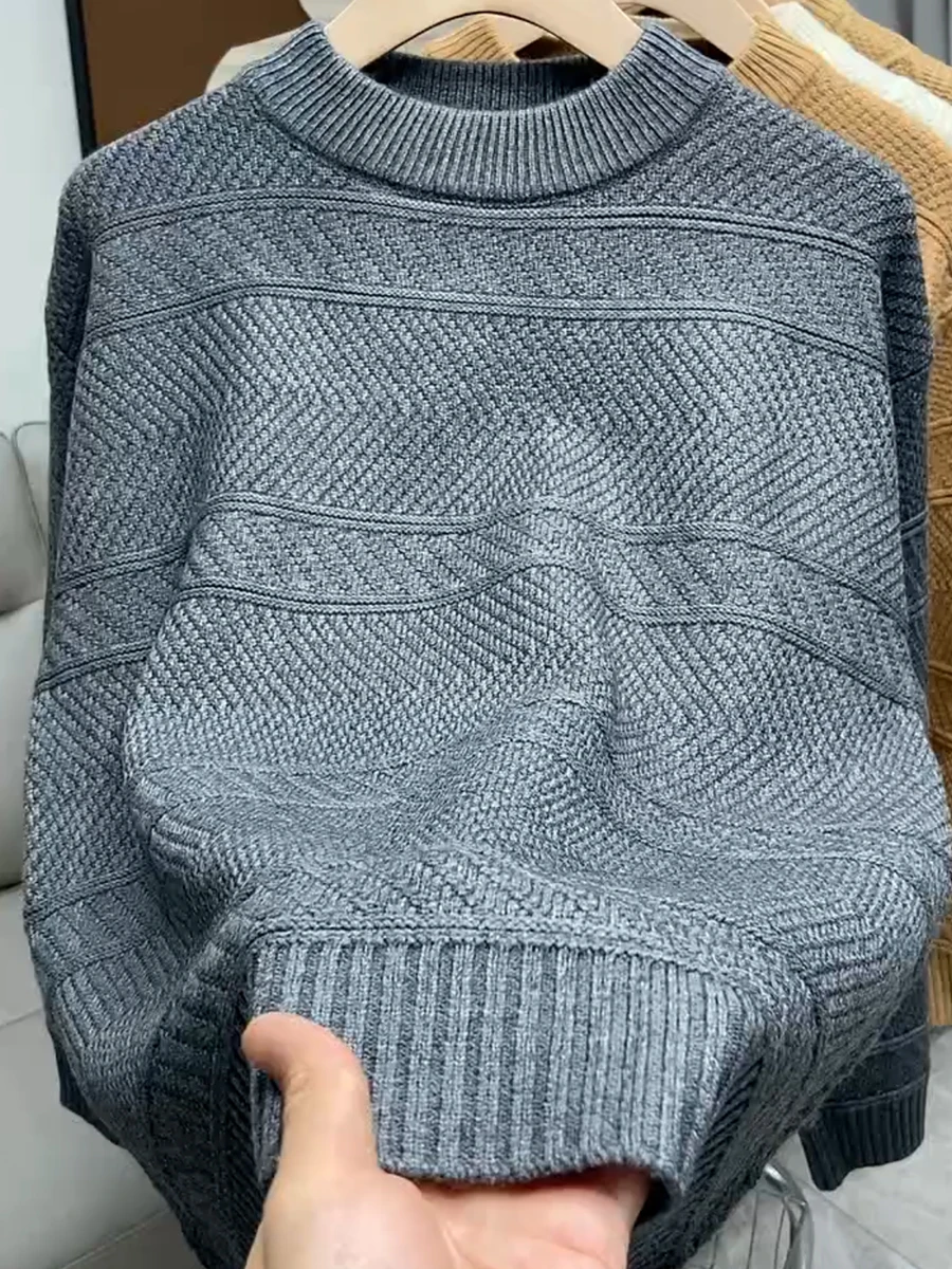 

Мужской модный универсальный свободный удобный утепленный вязаный свитер с длинными рукавами и круглым вырезом, классическая осенне-зимняя одежда