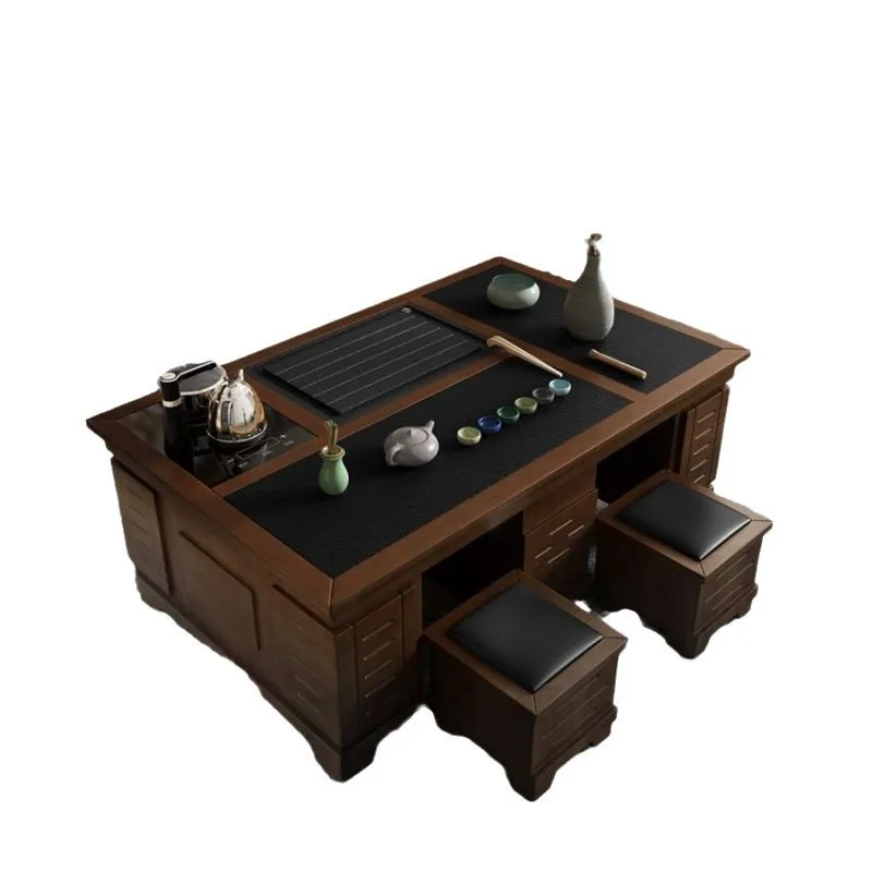 

Modern rock slab Kung Fu solid wood coffee table tea set, living room fire stone coffee table, home office tea table