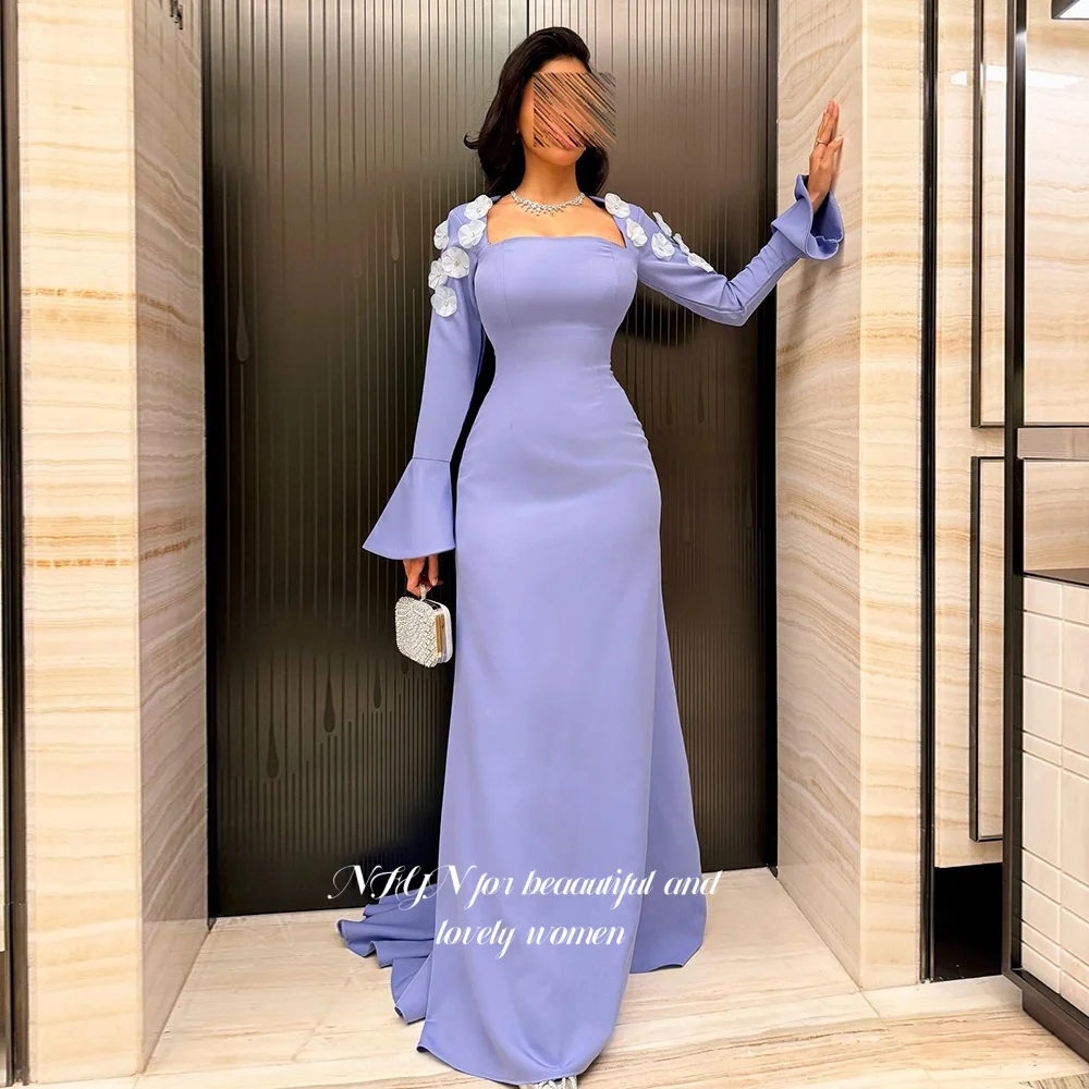 

NFYN Mermaid Formal Gown Long Sleeve Prom Dress 3D Flowers Evening Dress فساتين مناسبة رسمية Customized