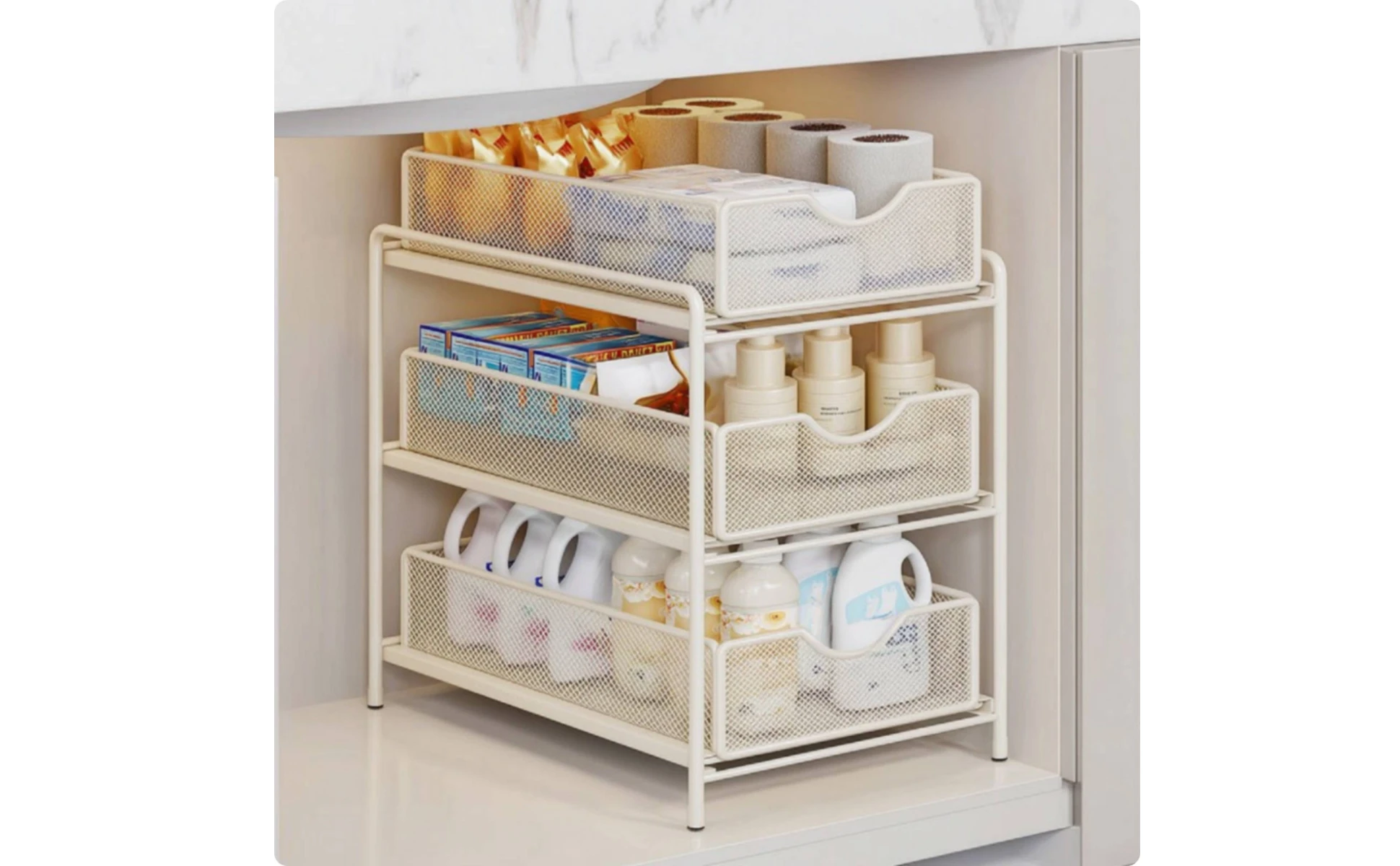 Under-Sink Storage Rack Space-Saving Under-Sink Organizer Organizer with Pull-out Baskets Heavy Duty for Bathroom, Laundry Room