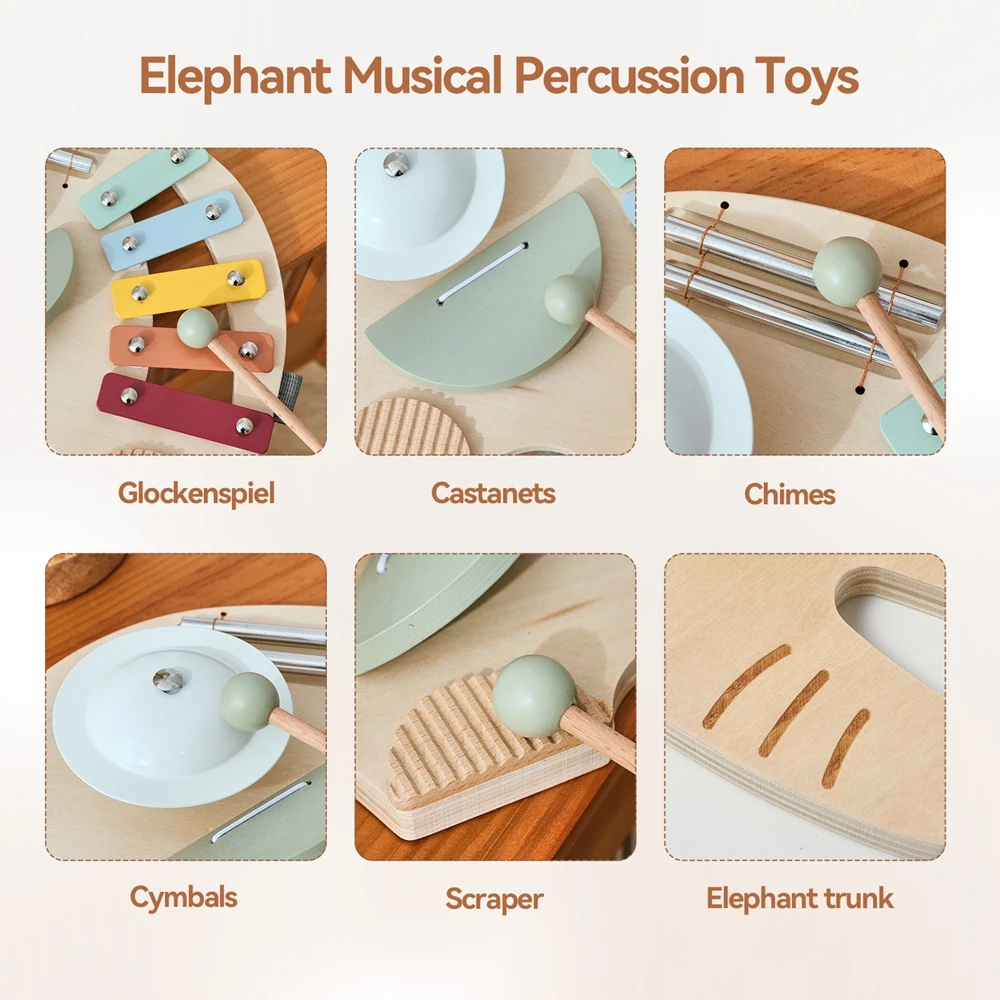 Baby Wooden Instruments Toys Educational Toys Elephant Xylophone Children's Musical Toys Newborn Birthday Gifts Music Table Toys