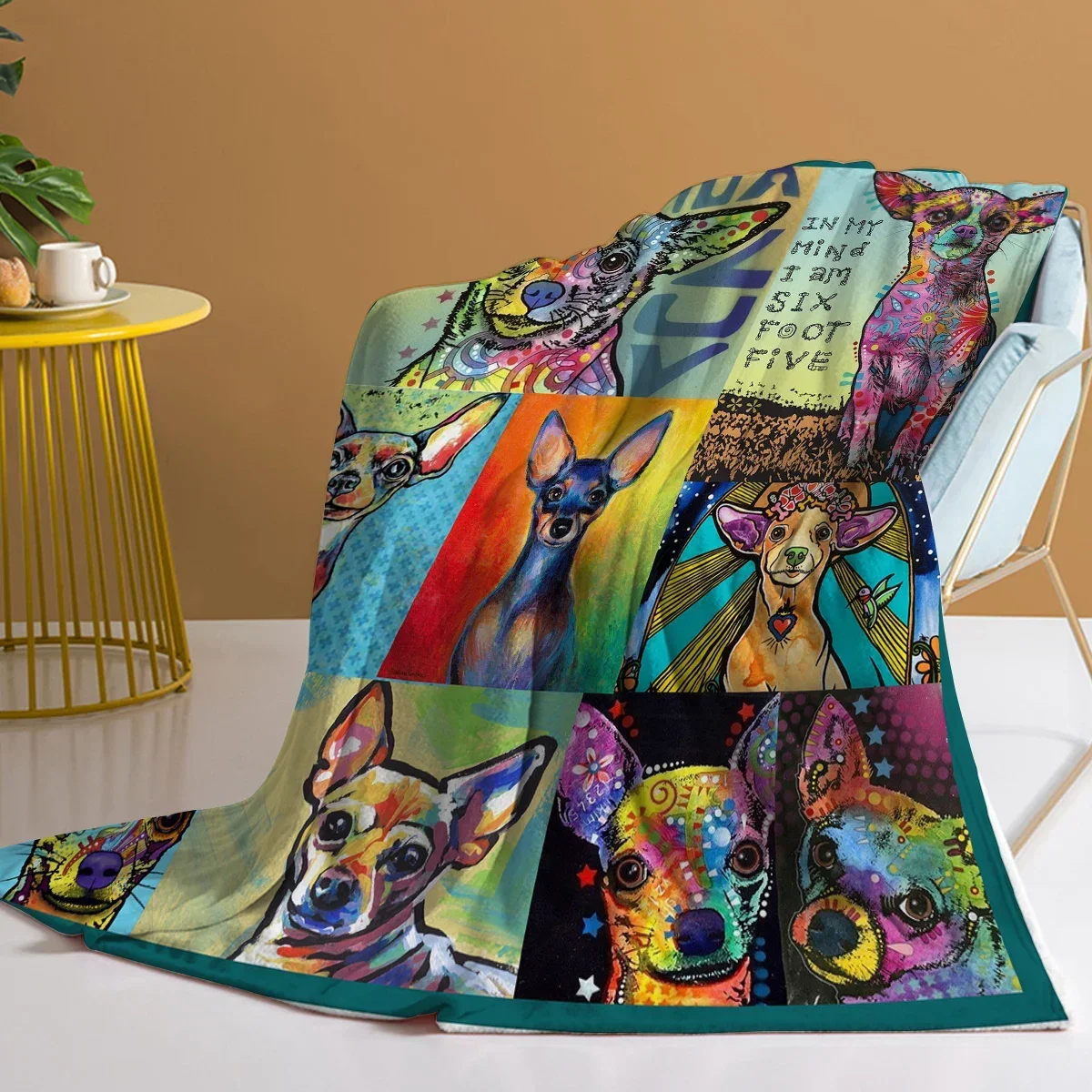

Chihuahua Dog Flannel Throw Blanket Colourful Chihuahua Printed Blanket All Season Warm Fuzzy Blanket for Living Room Bedroom