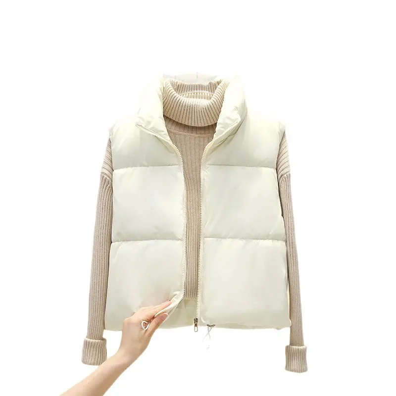 Women's Autumn Winter Top Coat Cotton Coat Vest Stand-up Collar Short Thickened Fleece Lining Comfortable Casual Niche Versatile