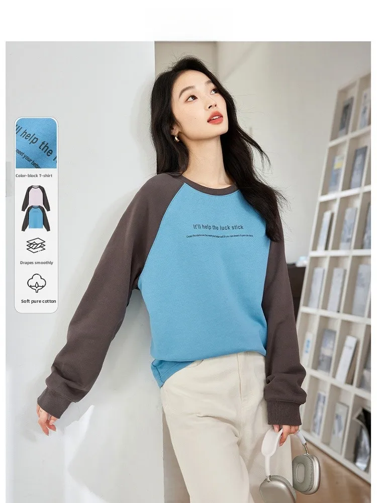 

Faionable American Sle round Ne Sweatirt Women's New 2025 Trendy Autumn Top Quali Cotton Polyester Blend Long Sve