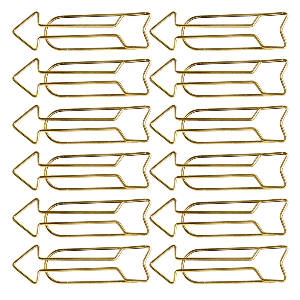 

12pcs 12 Golden Clips Metal Bookmark Pins Elegant Color Note Office Folders Paper Arrow Shape Clips File Accessories