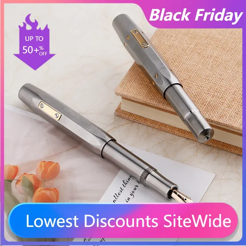 Majohn RS1 14K Fountain Pen Linglong Titanium Alloy F 0.5mm Nib Octagonal Short Steel Ink Pen Luxury Stationery Office Gift Set