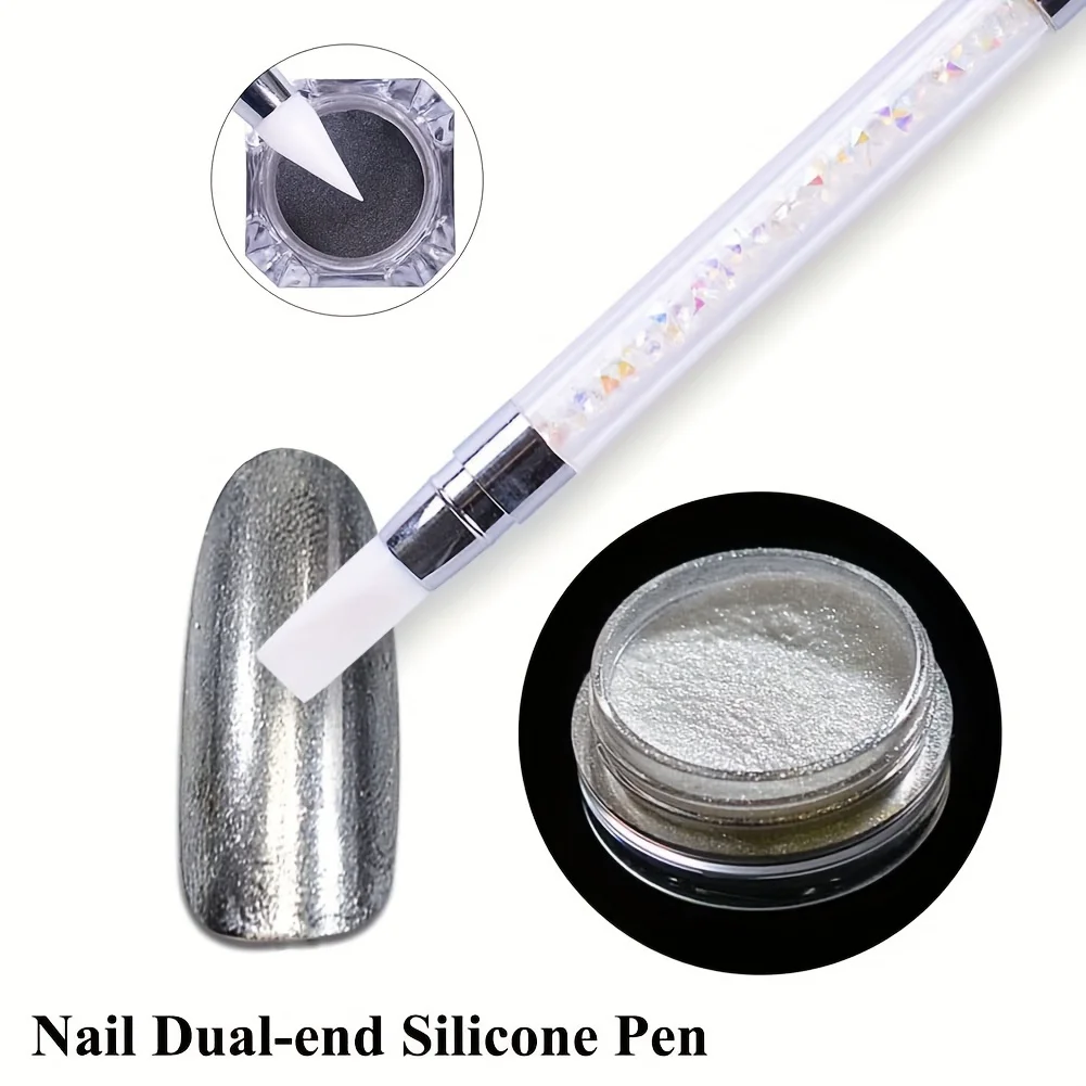Dual-ended Silicone Nail Art Carving Pen Nail Art Brush Carving Mirror Glitter Powder Dotting Painting Nail Pen Manicure Tools