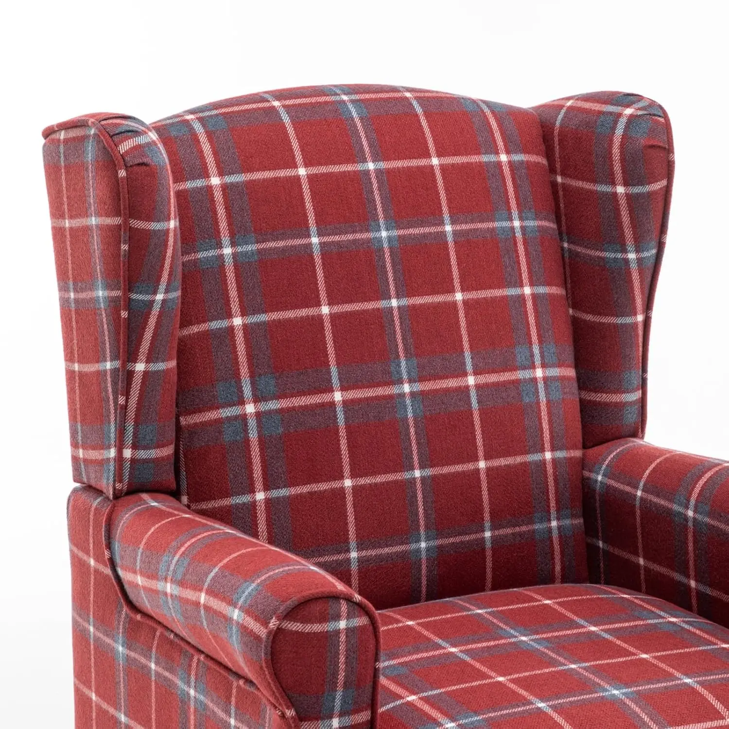 Retro Wood Leg Accent Armchair Tartan Check Upholstered Single Sofa for Living Room Bedroom Office Red, Customized