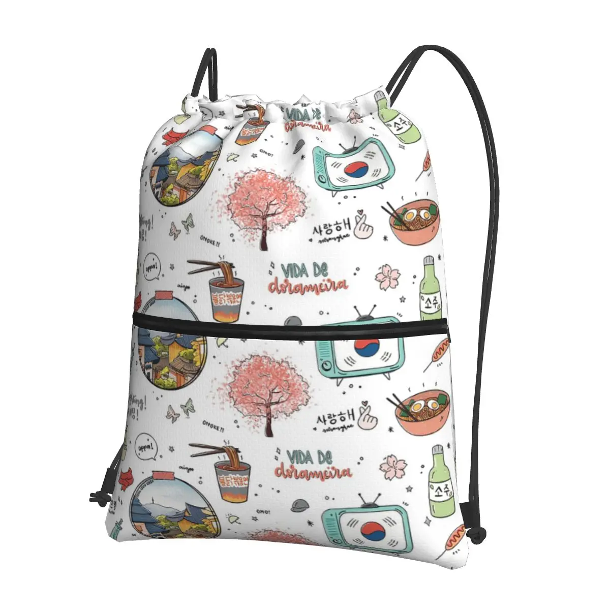 Mochilas de K-drama, Dorama, Drama Coreano, Soju Corea, con Diseño de Flor de Cerezo, Bolsas Casuales con Cordón, Bolsas Deportivas, Bolsas para Libros Escolares