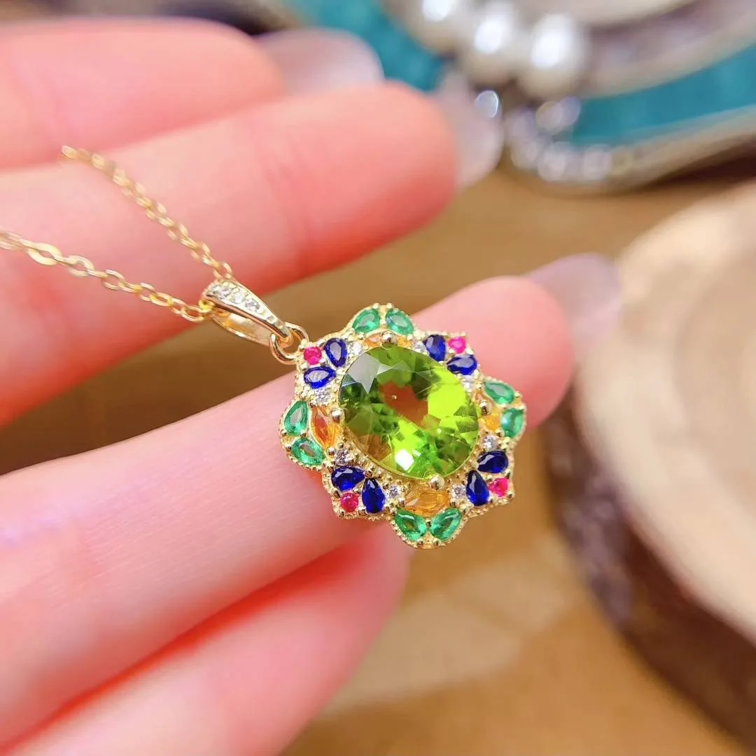 

KJJEAXCMY High End Women's Pendant Natural Peridot S925 Silver with Electroplating Boasting High Clarity Full Brilliance