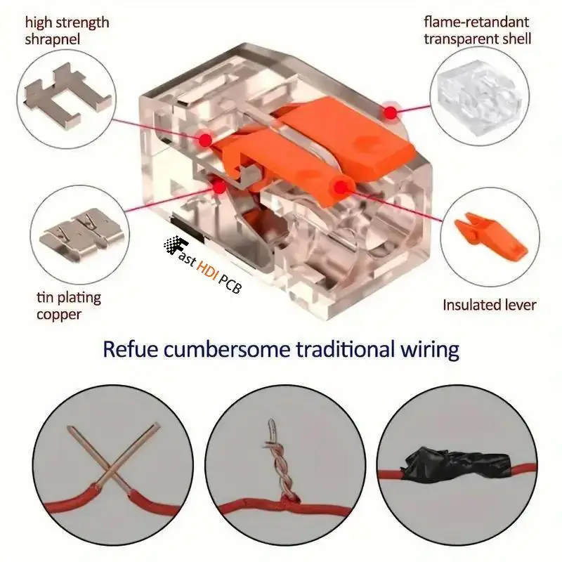 クイックコネクト端子台 2/3/5ポート 透明電気コネクタ 250V 純銅製 工具不要 撚り線/単線対応