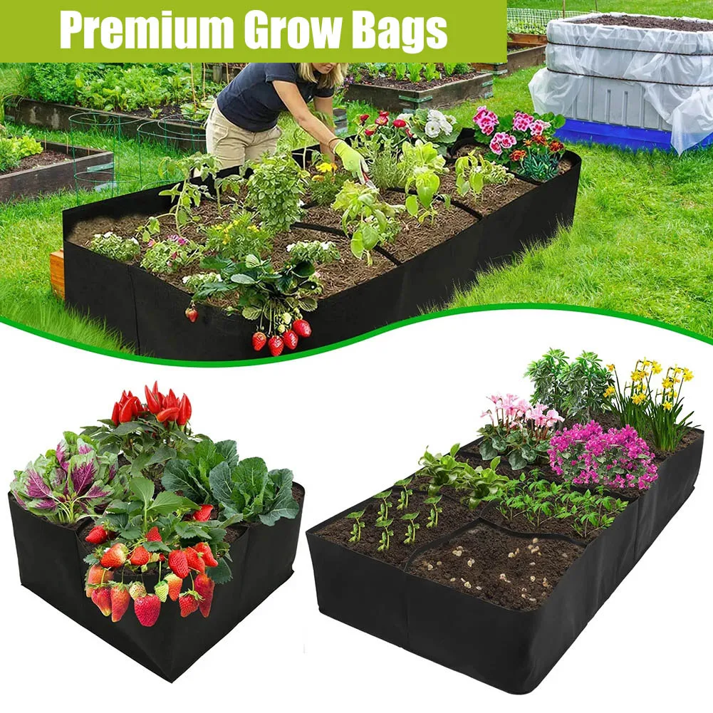 Fabric Raised Garden Bed 8 Grid Garden Plant Planting Bag Reusable Felt Planting Bed Rectangular For Growing Herbs And Flowers