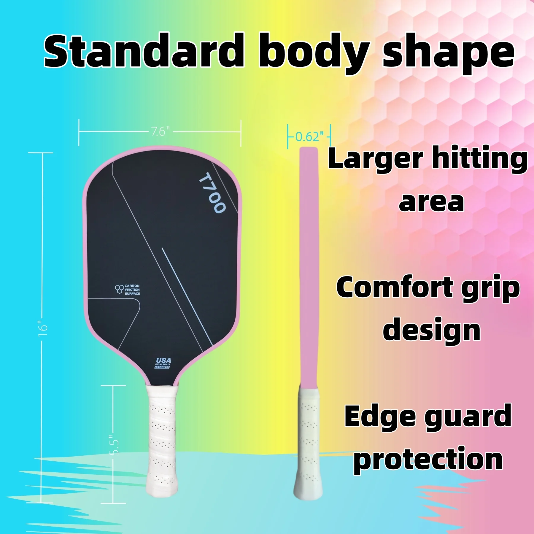 New Arrival T700 Carbon Fiber Pickleball Paddle for Adults 16mm Raw Carbon Surface PP Honeycomb Core High Quality Children - Image 3