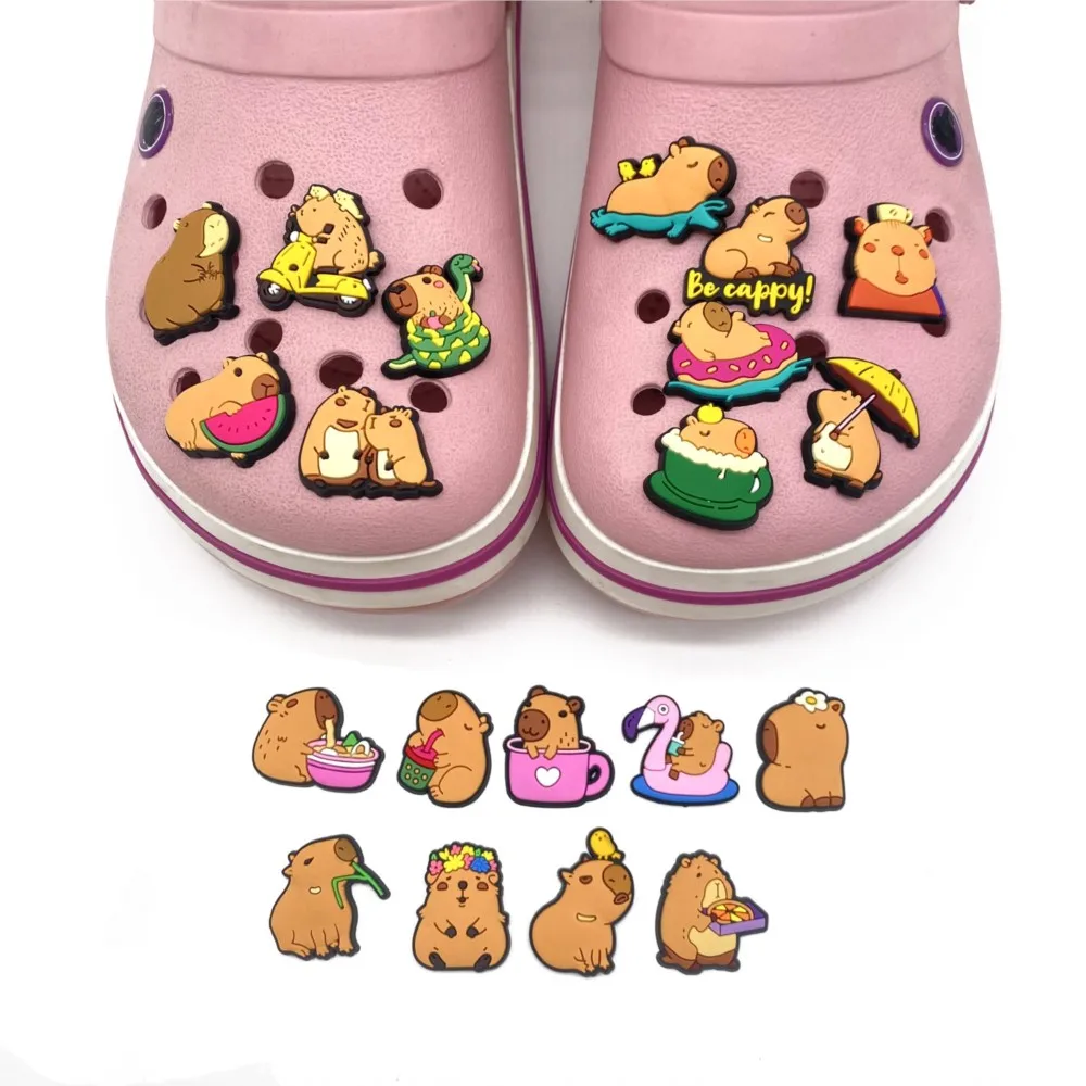 

20Pcs Cartoon Cute Capybara Series Clogs DIY With Flower Decorative Buckles Detachable Soft Rubber Shoe Clips Children Gifts