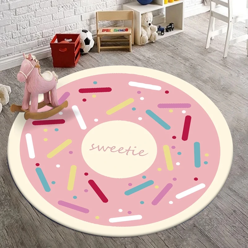 Cartoon Donut Children's Living Room Round Carpet and Floor Mat Girl's Bedroom Headboard Pink Pink Ring Non-slip Floor Mat