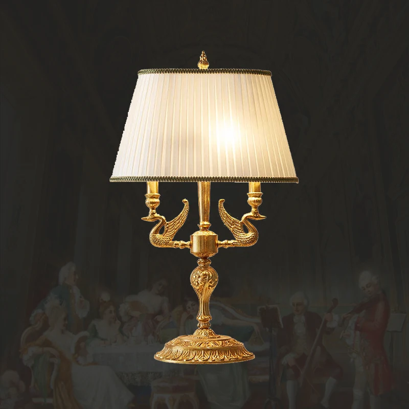

Настольная лампа в европейском стиле из латуни с тканевым абажуром для гостиной, прикроватная лампа для спальни, декор для дома