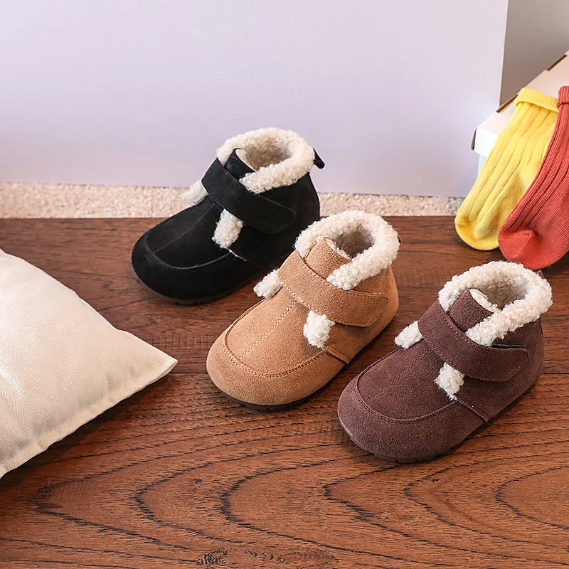 

Size22-30 Autumn Winter New Styles Plush Children's Warm Shoes Thickened Baby Fashion Boots Boys Girls Cotton-padded Shoes