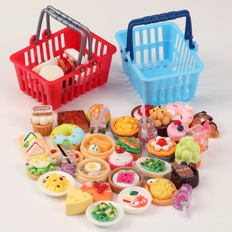 5/10/20pcs Mini Shopping Basket Plastic Miniature Decor Dollhouse Simulation Mini Figures Toys Accessories Storage Baskets Cute