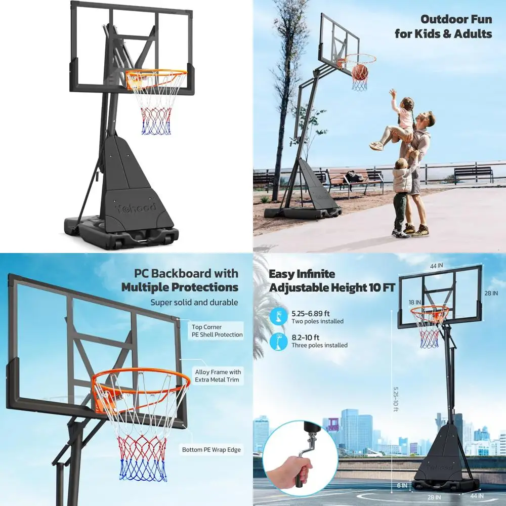 Портативная система баскетбольных колец на открытом воздухе с планкой 44/48 дюймов и быстрой регулировкой высоты 10 футов для игр на дворе и заднем дворе