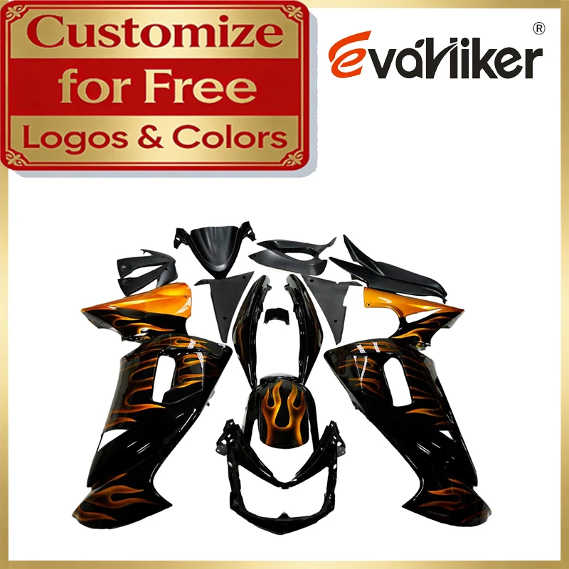 

Custom ABS Fairing Kit For Kawasaki 650R ER-6F 2006 2007 2008 gold flames Custom Color Graphic Available