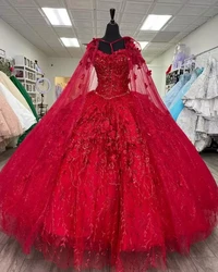 ANGELSBRIDEP Burgundy Off-Shoulder Quinceanera Dresses With Cape Vestidos De 15 Anos Lace 3D Flower Birthday Party Customized