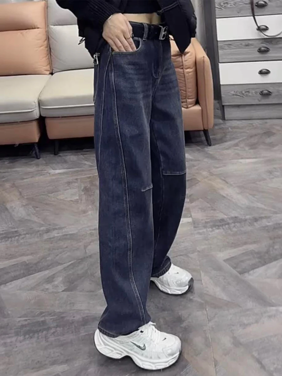 

plus Size High Waist Straight Leg Jeans Women's Spring Autumn Loose Wide Leg Pants for Pear Shaped Body Casual Washed Denim