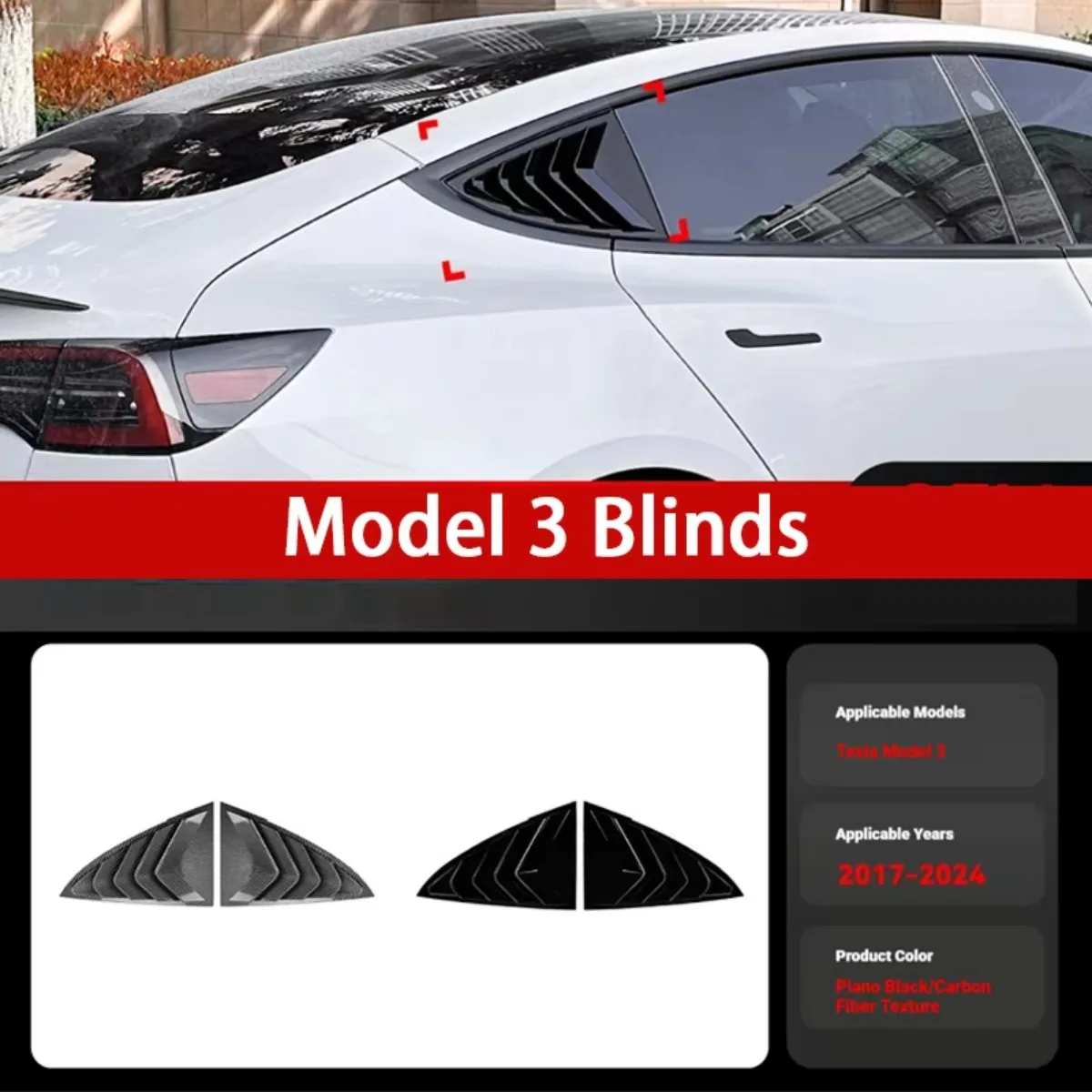 For Tesla Model 3 2017-2024 Triangular Window Blind Cover ABS Car Sticker Exterior Decoration Trim