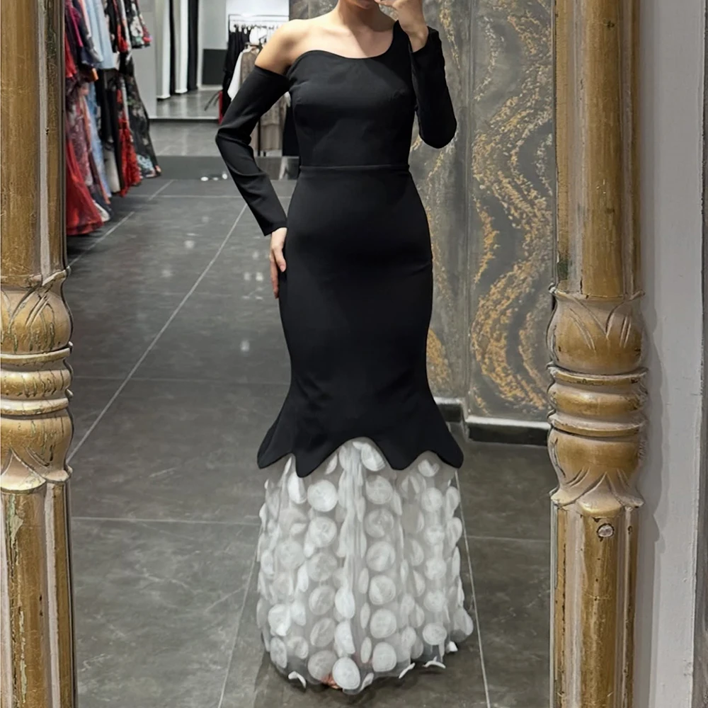 

Вечерние платья трапециевидной формы по индивидуальному заказу, длиной до пола, на одно плечо, с длинными рукавами, платье для выпускного вечера, простое модное драпированное вечернее платье с открытой спиной