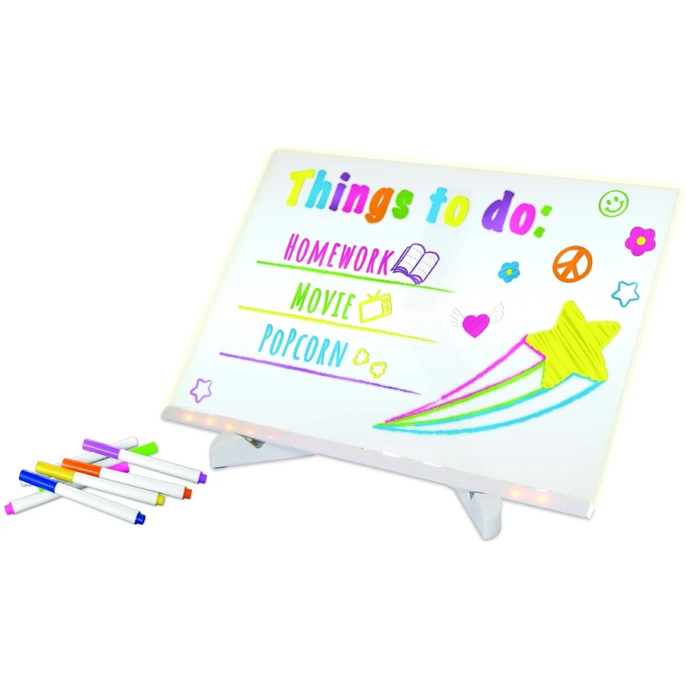 LED 조명 드라이 이레이저 보드 12인치 아크릴 메시지 보드 (7색 마커, USB 전원, 킥스탠드, 캘린더 데칼 포함)