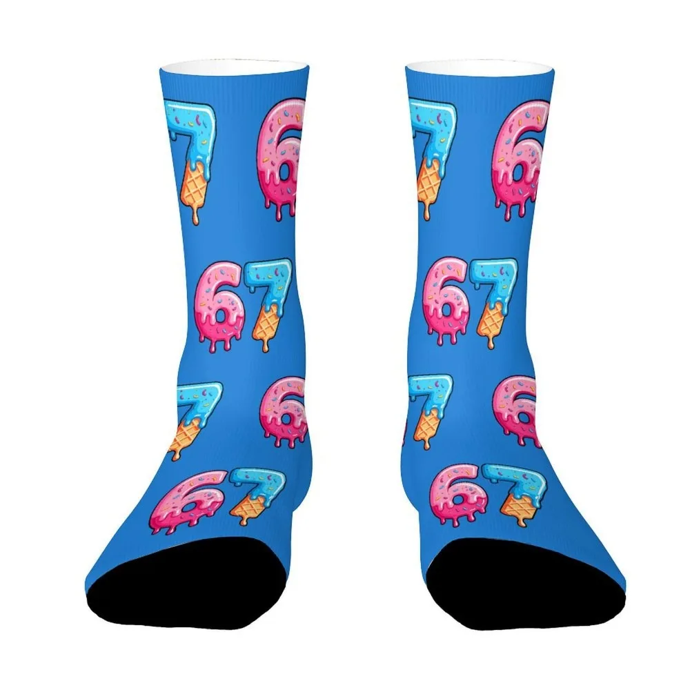 Cartoon 67 Meme Ice Cream Socks Warm Cotton 67 Meme Crew Long Socks Breathable Lightweight Creativity Stockings For Men Women