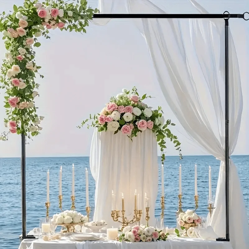 An adjustable metal desktop flower stand with black stainless steel rods and clips, 120x250cm table arch for wedding/celebration